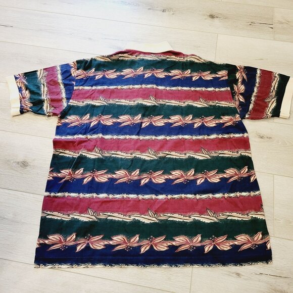 Vtg Mens Sauce by Berne Polo Tropical Floral Striped Short Sleeve Shirt Sz M - Picture 4 of 4